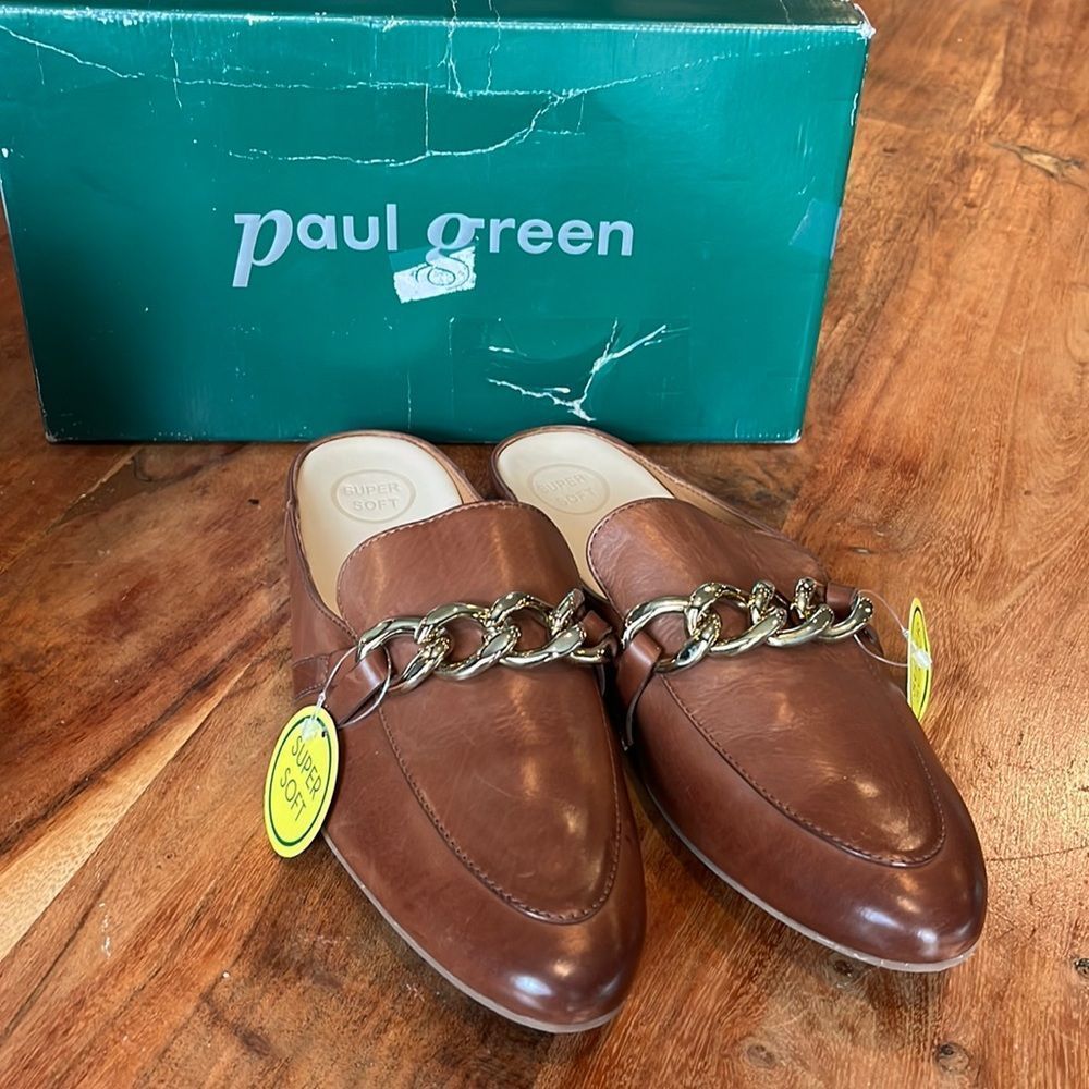 Paul Green Leather Brown Mule, Size 7.5